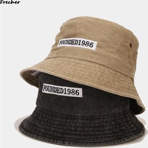 2021 New Denim Hat Washed Cowboy Hat Letter Patch Basin Hat Men Women Korean Leisure Personality Fisherman Hat Bucket Cap