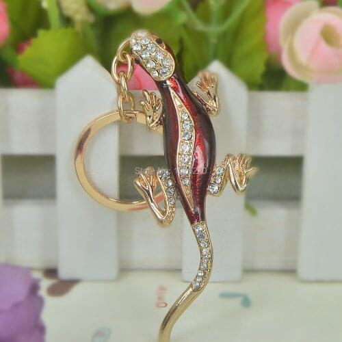New Lizard Fashion Keyring Cute Rhinestone Crystal Charm Pendant Key Bag Chain Lover Valentines Day Christmas Gift