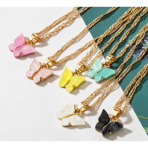 New Korean Acrylic Small Butterfly Necklace For Women 2020 Fashion Sweet Simple Adorable Clavicle Chain Necklace Female Jewelry