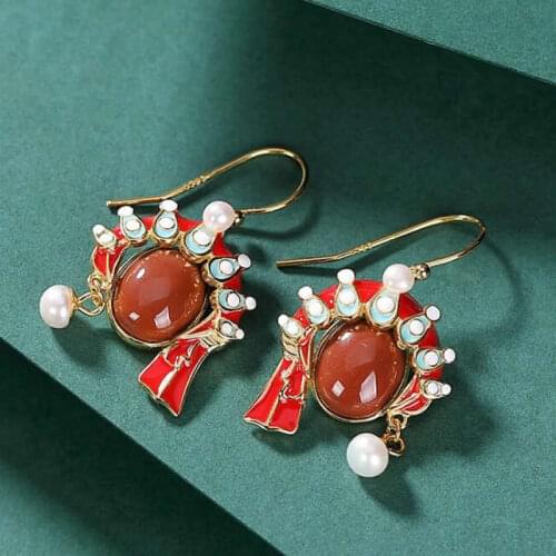 New Arrival Pure S925 Silver Earrings Vintage Red Agate Dangle Earrings