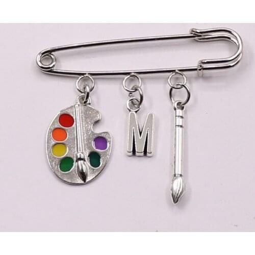 New Painter Tools-palette and Brush brooch Personality letterA-Z Pendant brooch DIY Suitable for brooch