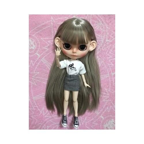 2pcs/set Blyth Doll Clothes Black T-shirt, plaid skirt for Blyth , Azone OB24 OB23 1/6 doll accessories