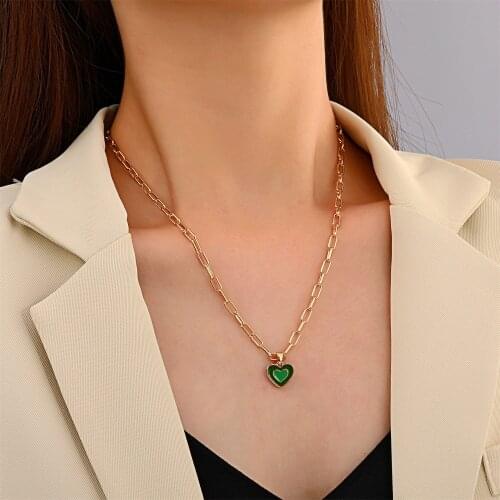 Bohemia Two Color Love Heart Pendant Necklace for Women Gold Chain Statement Drip Oil Heart Jewelry Neck Accessories