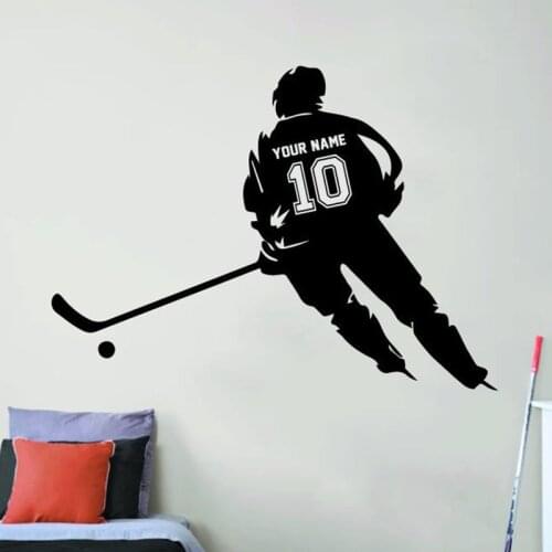 Personalized Hockey Decal With Name And Number On Hockey Player Boy Bedroom Wall Decoration Sports Vinyl Sticker E935