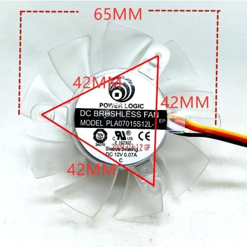 POWER LOGIC PLA07015S12L-1 DC12V 0.07A 7015 65mm Graphics card fan 65MM Diameter 42mm hole pitch 3PIN