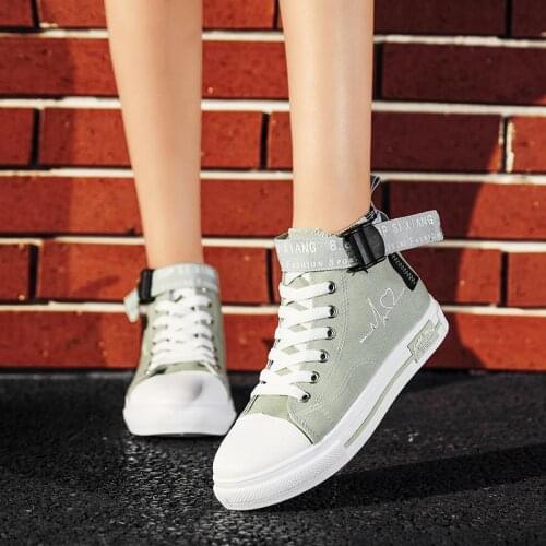 Plus Size High Top Canvas Sneakers Women Sport Shoes Woman Footwear Female Sports Women Running Shoes Ladies Gray Green E-1517