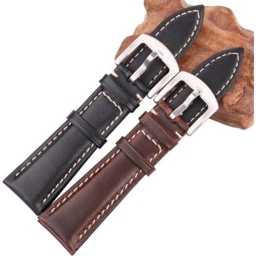 Vintage Smooth Genuine Leather Watchbands 18 19 20 21 22 24mm Black Dark Brown Bracelet Watch Band Strap Stainless Steel Buckle