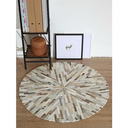 Luxury Cowhide Seamed Patchwork Rug Natural Cow Skin Round Carpet for Living Room Bedroom Decoration Mat