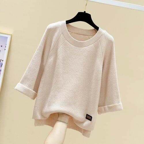 Sweater women wear 2020 spring Korean New 7 / 4 sleeve loose round neck knitwear short top fashionable coat