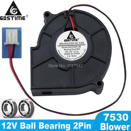 2 Pieces lot Gdstime 75mm x 30mm 7530 2Pin 12V Dual Ball Bearing DC Brushless Cooling Blower Fan