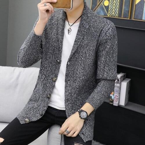 2019 New Autumn/winter Knitted Windbreaker Mens Korean Version Fashion Long Young Coat Mens Cardigan Male Brand Clothing