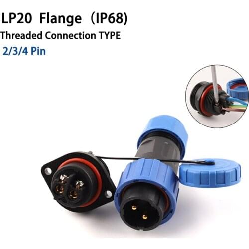 LP20 SP20 IP68 Waterproof connector Flange solder-free cable wire Screw crimp Male Female Quick connector plug socket 2 3 4 Pin