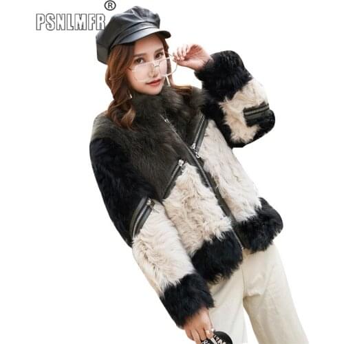 Autumn Warm Female Natural Fox Fur & Lamb Fur Coat European Design Motorcycle Style Casual Patchwork Womens Winter Jacket