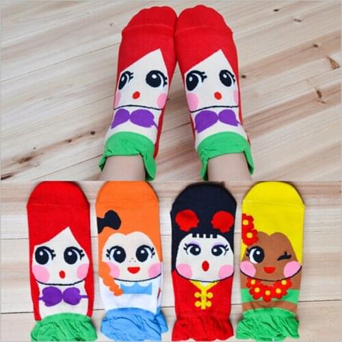 Womens cartoon socks spring summer and autumn 6pairs/pack colorful funny short sock womans and ladies cute lace cotton socks