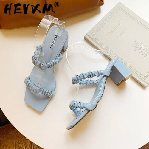 2021 New Design Pleated PU Leather Outdoor Elegant Slippers Ladies Fashion Open Toe Low Heels Shoes Women Summer Sandals