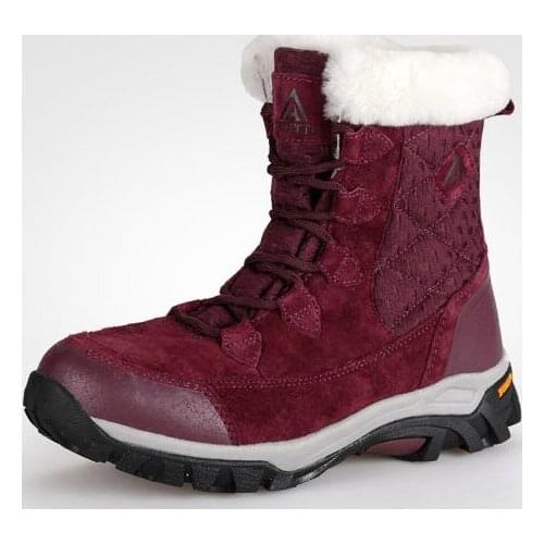 Women winter outdoor hiking boots ladies waterproof genuine leather wool liner snow boots women non-slip snow shoes for-40c