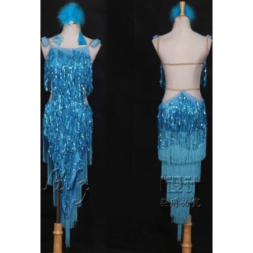6 Colors Standard Women Sequin Tassel Ballroom Latin Dance Dress Cha Cha Samba Jive Quick For Lady Latino Dance Clothes DL3706