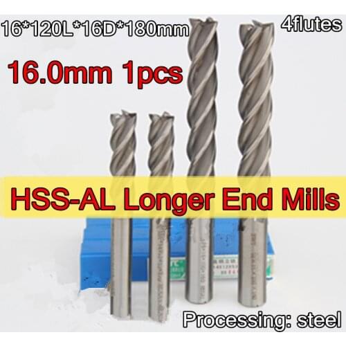 16*120L*16D*180mm 1pcs 4flutes SWT HSS-AL Longer End Mill Processing: steel Free shipping