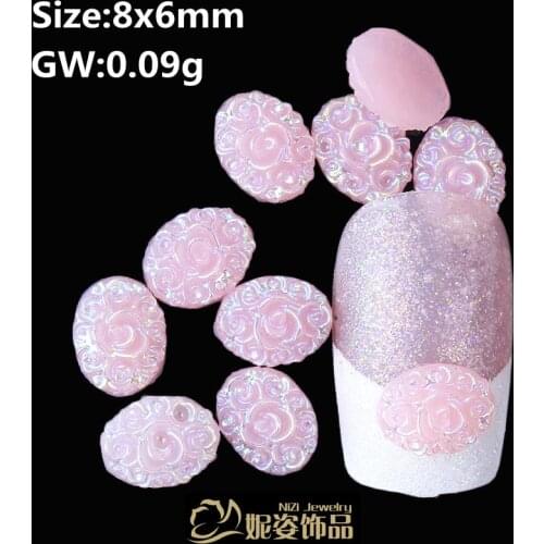 200pcs / bag 8x6mm AB color Rose Totem Design oval-shaped resin beads flatback nail art decoration