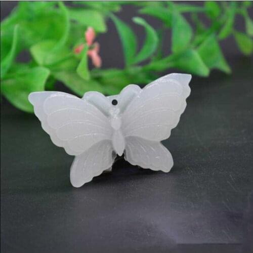 5*3cm Natural White Jade Butterfly Necklace Pendant Column Vintage Crystal Animal Necklace Women Jewelry Valentines Day Gifts
