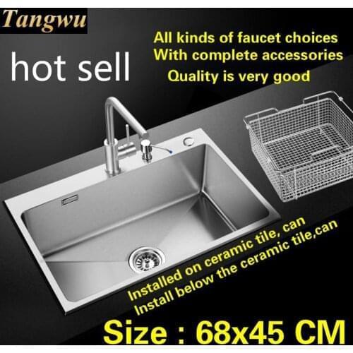 Free shipping Standard kitchen sink food grade 304 stainless steel 1 mm hand made single slot hot sell 68x45 CM
