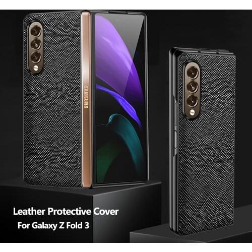 Business Leather Protector Cover For Samsung Galaxy Z Fold 3 Luxury Mobile Phone Case For Galaxy Z Fold 3 Genuine Leather Cases