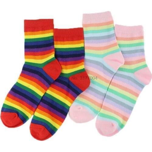 DHL 500pair Youth Beautiful Kawaii Girl Rainbow Socks Comfortable Cotton Socks