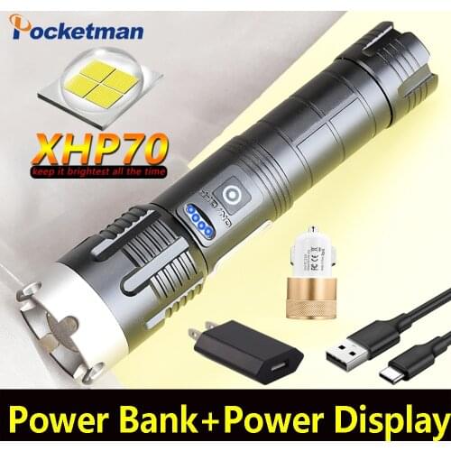 50000Lumens XHP70 Flashlight USB Rechargeable Led High-Power Flashlight Power Bank Torch With COB Side Light Outdoor Lighting