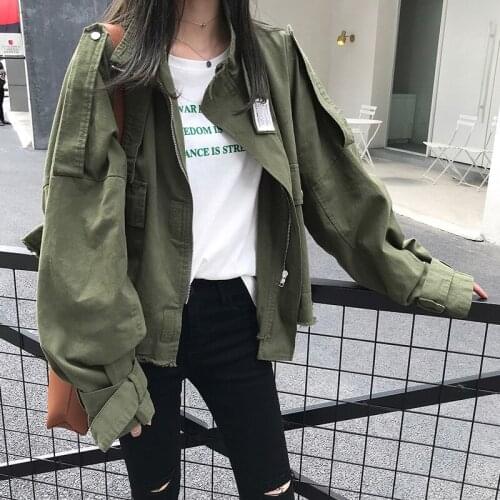 Cotton jackets and Coats women Autumn New Korean style womens windbreaker short loose long sleeve jacket BF outwear
