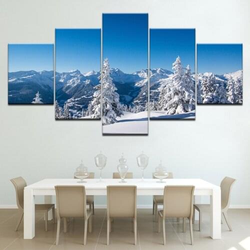 Canvas Wall Art Pictures Modular Frame Home Decor 5 Pieces Snow Mountains Painting Modern HD Printed Natural Landscape Poster