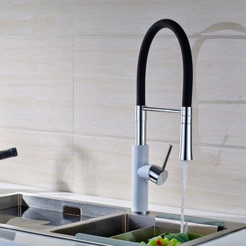 KitchenBlack and White Brass basin Sink Faucet Deck Mount Pull Down Dual Sprayer Nozzle Hot Cold Mixer Water Tap Coppoer Crane