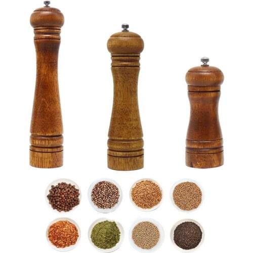 Salt and Pepper Mills Set Solid Wood Spice Grain Grinder with Adjustable Ceramic Grinding Core Kitchen Tools Mills