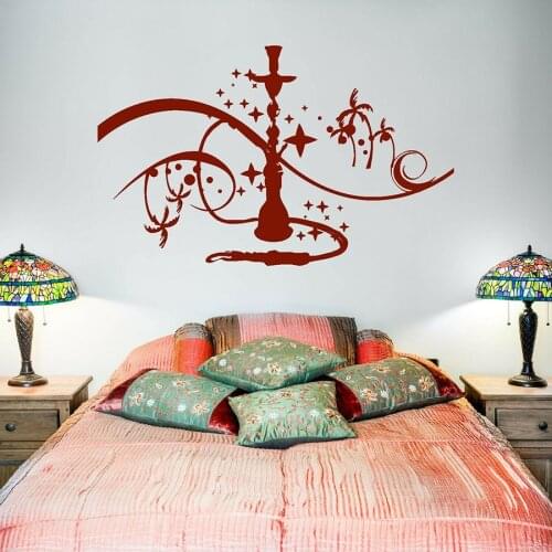 Hookah Wall Decal Shisha Palm Stars Smoking Vinyl Wall Decal Bedroom Living Room Man Cave Home Decoration Art Mural S1173