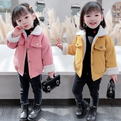 New Autumn Winter Girls Corduroy Long-sleeved Jacket Casual Single Breasted Childrens Clothing 1-8 Year Old MD20337