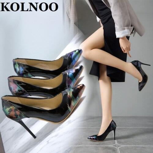 KOLNOO New Arrival Womens Handmade High Heels Pumps Patchwork Slip-on Pointed-Toe Party Prom Office Evening Fashion Court Shoes