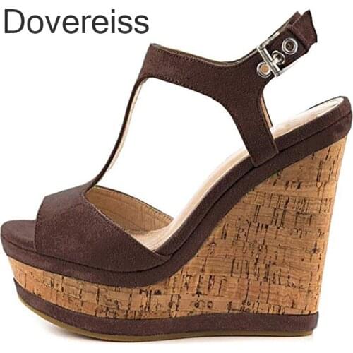 Summer Women New Fashion Sexy Brown Consice Waterproof Retro Wedges Party Shoes Narrow Band Sandals 41 42 43