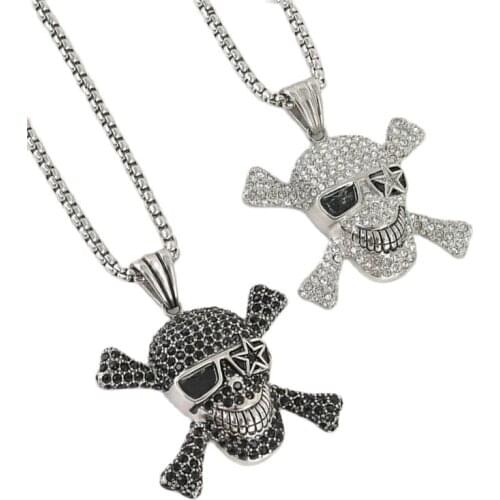 2019 AW 316 stainless steel Rock skull pendant & necklace Full Black/white CZ stones skull hiphop punk necklace for men