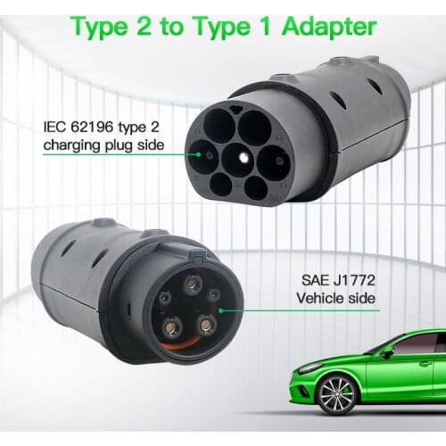 Portable Electric Vehicle Charging Plug Adapter Type2 to Type1 EV Charger Adapter