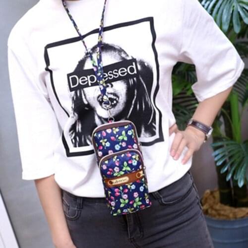 Hanging Neck Wallet Coin Purse Cell Phone Pouch Printed Mini Shoulder Arm Bag B88