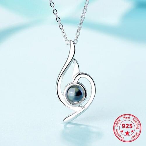 Silver 925 Necklace 100 Languages I Love You Projection Pendant Necklaces For Women Jewelery