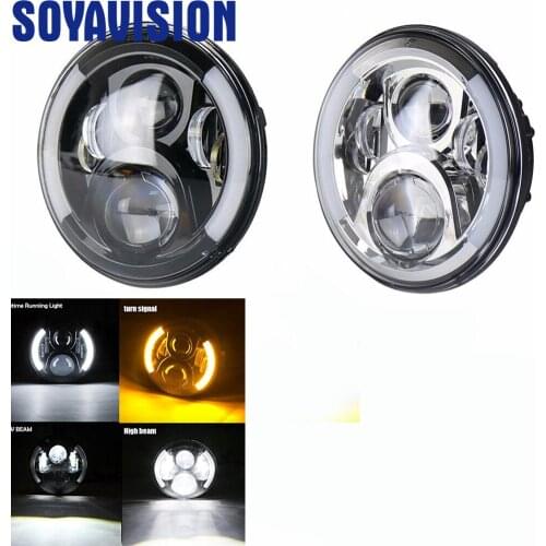 2PCS 7" Led Headlight DRL Angel Eye White Halo & Amber turn singal Hi/Lo Beam for Jeep wrangler JK TJ CJ VAZ 2121 Lada Niva
