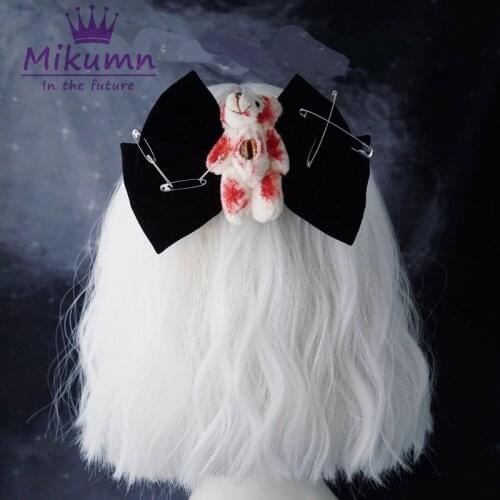 Dark Gothic Cartoon Bear/Rabbit Metal Pin Cross Vintage Black Bow Hair Clips Lolita Cosplay Hair Accessories