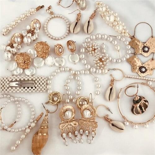 JUJIA Unique Irregular Shell Earrings For Women Statement za Geometric Pearl Drop Earrings Fashion Jewelry Party Gift