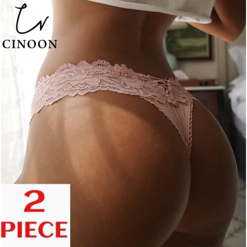 CINOON 2Pcs WomenS Panties Sexy Lingerie Lace Low-Waist Thongs Temptation Hollow Female Underwear G String Breathable Intimates