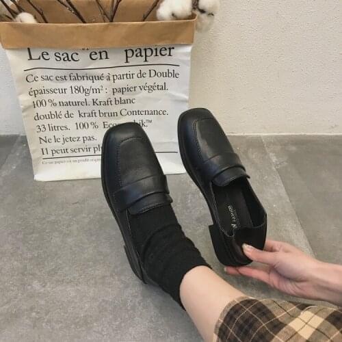 Womens Derby Shoes Modis British Style Female Footwear Casual Sneaker All-Match Soft Square Toe Shallow Mouth Leather 2020