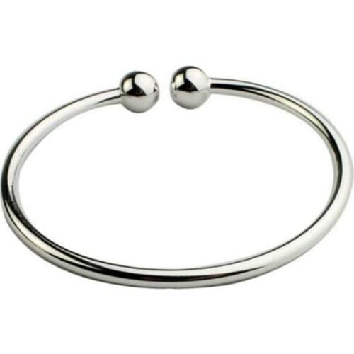 Charm Simple Style Silver Plated Double Beads Opening Cuff Bangle Bracelet Women Lady