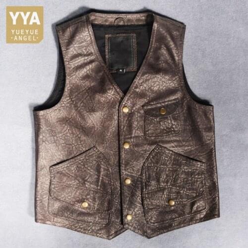 Clasic Mens Snakeskin Pattern Cow Genuine Leather Vest Slim Fit Single Breasted Sleeveless Jacket Spring Autumn Waistcoat Vests