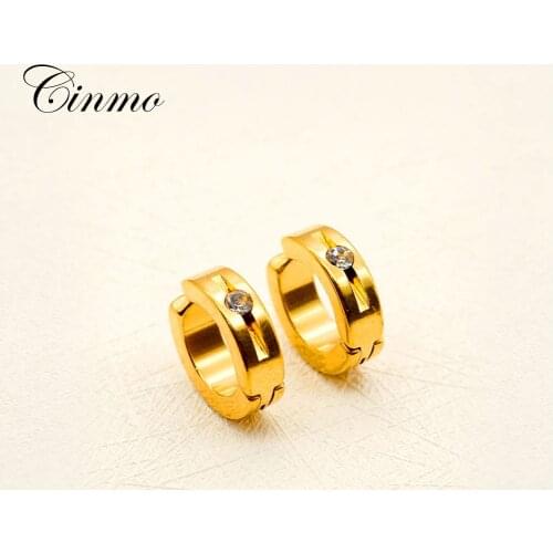 Cinmo Stainless Steel Gold Hoop Earrings For Men Women Statement Korean Crystal Fake Non Piercing Earrings Wholesale Ear Jewelry