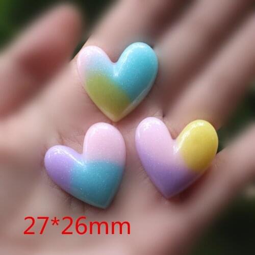 10pcs/lot DIY resin cabochons accessories Flat back resin heart mix colors with glitter