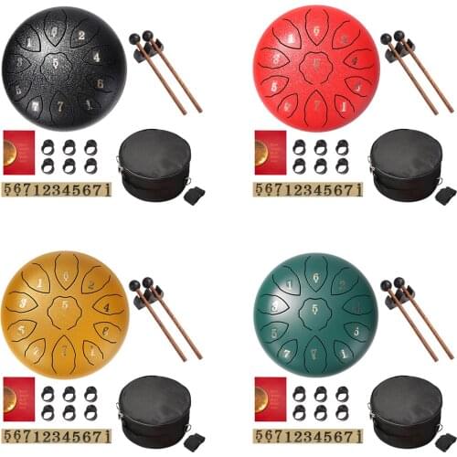 11 Tone Tongue Drum Steel Tongue Drum Kits with Drumstick Hammer Bracket Finger Cots Music Book Audio Sticker Drum Bag